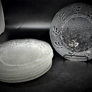 Set of 7 Vintage Anchor Hocking Frosted Glass Amanda Pattern Luncheon Plates 8"